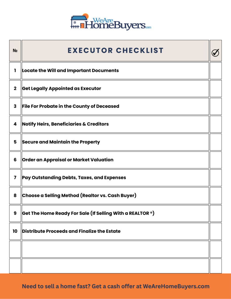 Executor checklist for handling probate and selling an inherited home
