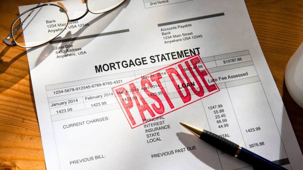 Mortgage statement marked past due with red stamp