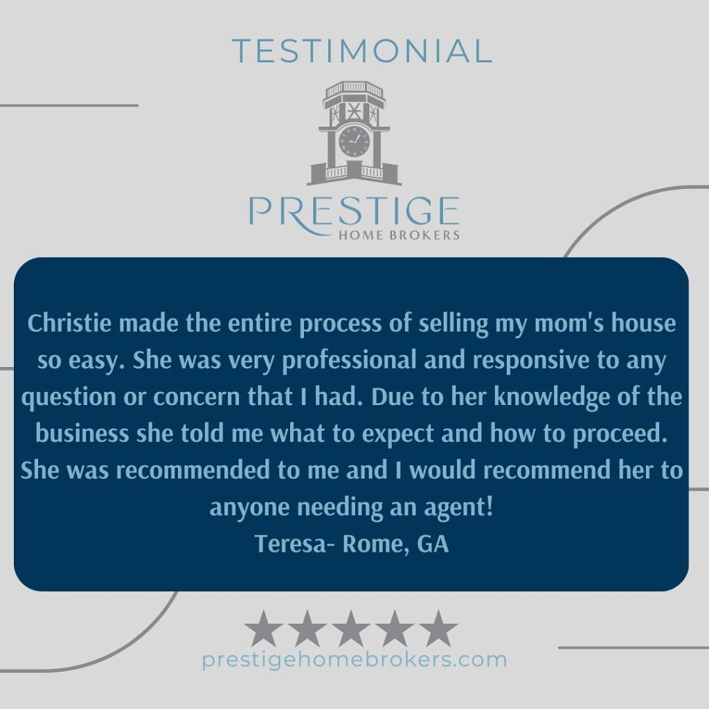 Client testimonial for Prestige Home Brokers in Rome Georgia