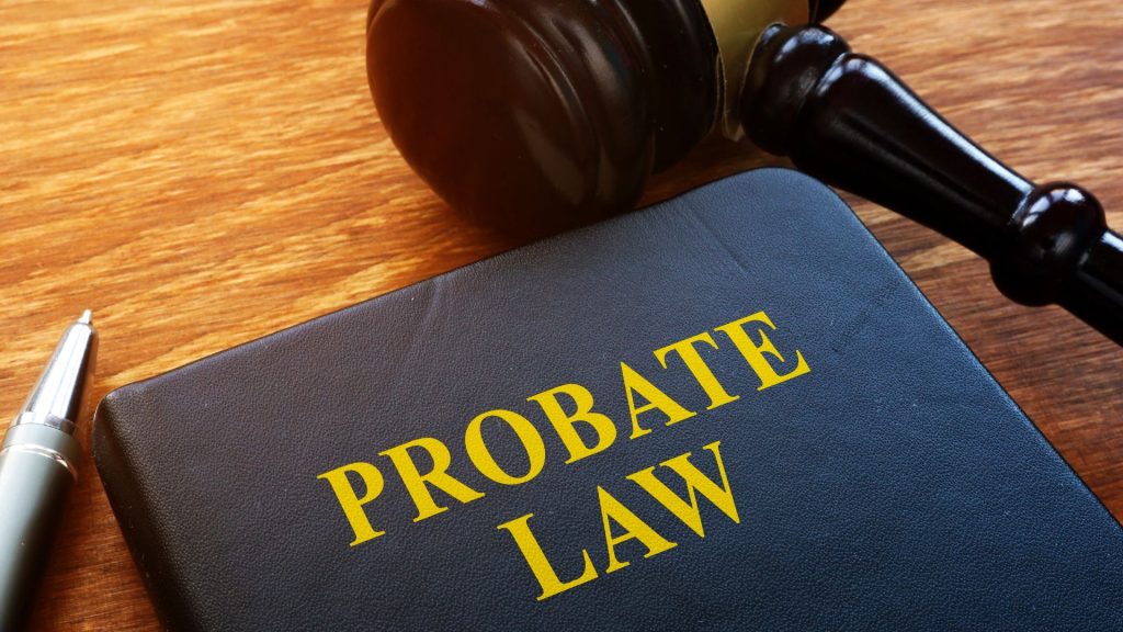 Close up of probate law book and gavel